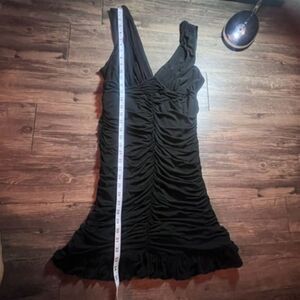 BCBGMAXAZRIA Women’s Medium Black Ruched Ruffle Hem Cocktail Dress